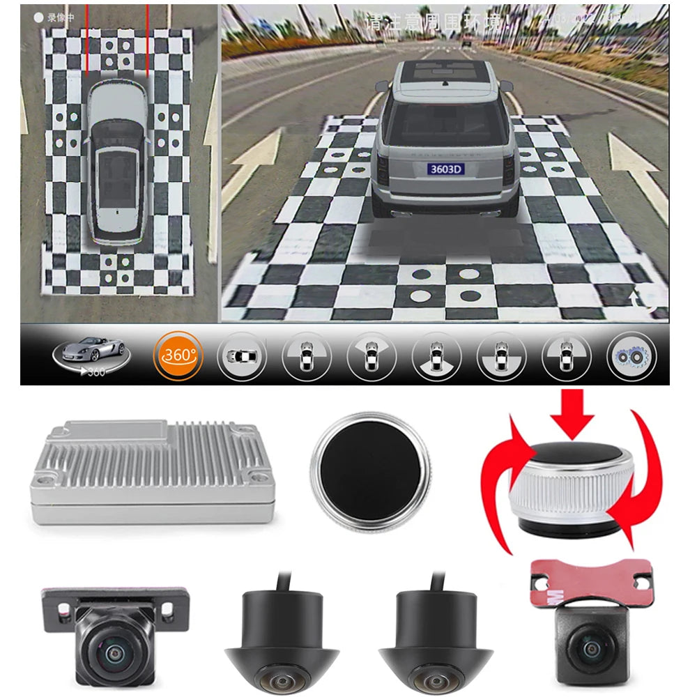Carsanbo Car 360 Panoramic Camera System With 4 Cameras 3D Surround Bird's Eye View System 24 Hours Parking Monitor