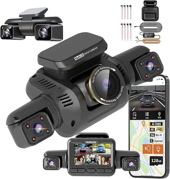 HUPEJOS 360° V8 Ultra-5CH 4K Dash Cam With AI Driver Monitor System DMS Built-in GPS WiFi Night Vision,24/7 Parking Monitor Mode