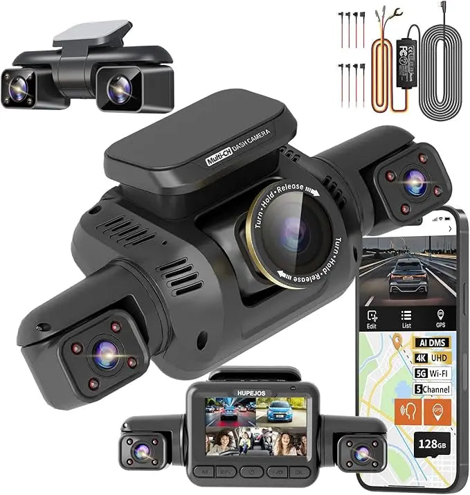 HUPEJOS 360° V8 Ultra-5CH 4K Dash Cam With AI Driver Monitor System DMS Built-in GPS WiFi Night Vision,24/7 Parking Monitor Mode