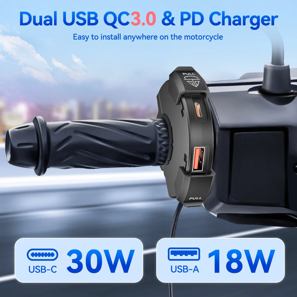 Motorcycle QC3.0 USB Charger Handlebar Fast Charging 12/24V Waterproof Handlebar Mounting Bracket Phone Chargers For Moto Bike