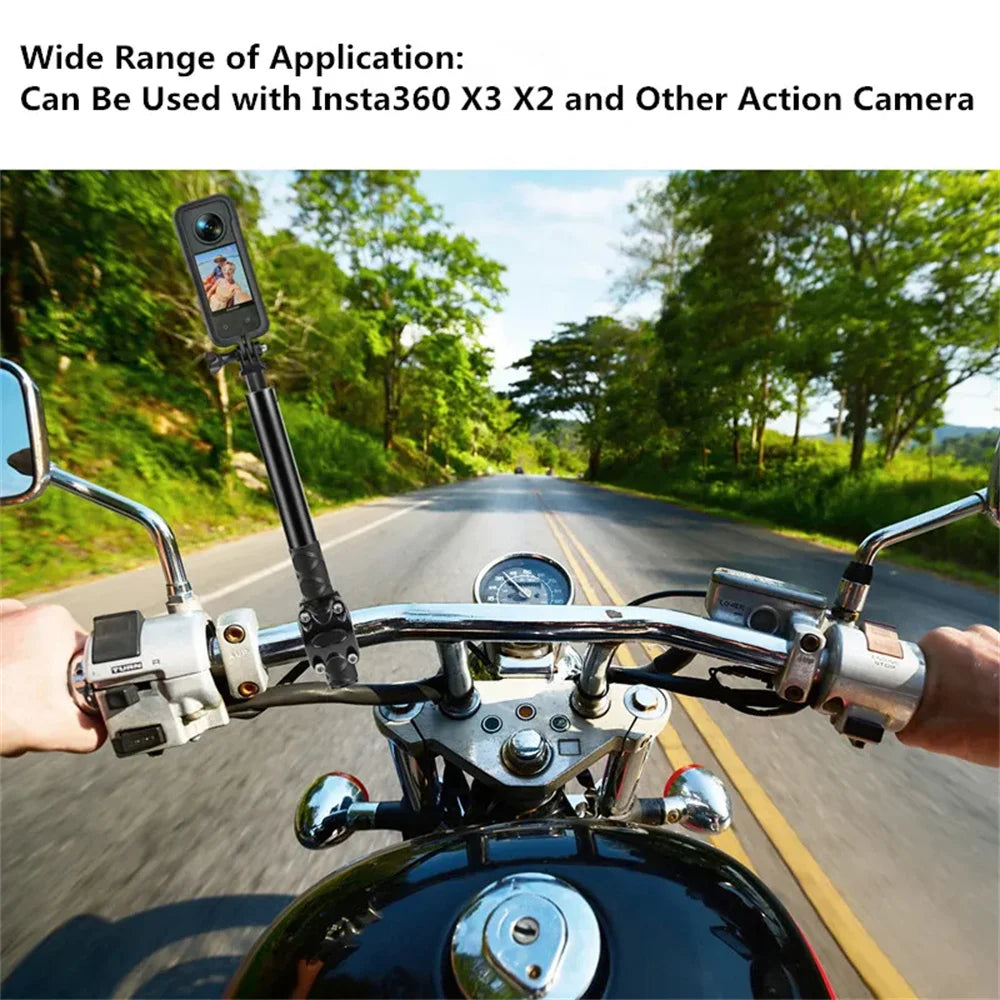 Motorcycle Bike Adjustment Handlebar Mount Invisible Selfie Stick Bicycle Monopod for GoPro 12 Insta360 One R Camera Accessories
Allows for over the rider recording