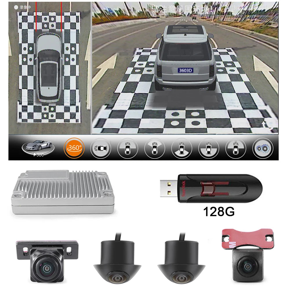 Carsanbo Car 360 Panoramic Camera System With 4 Cameras 3D Surround Bird's Eye View System 24 Hours Parking Monitor