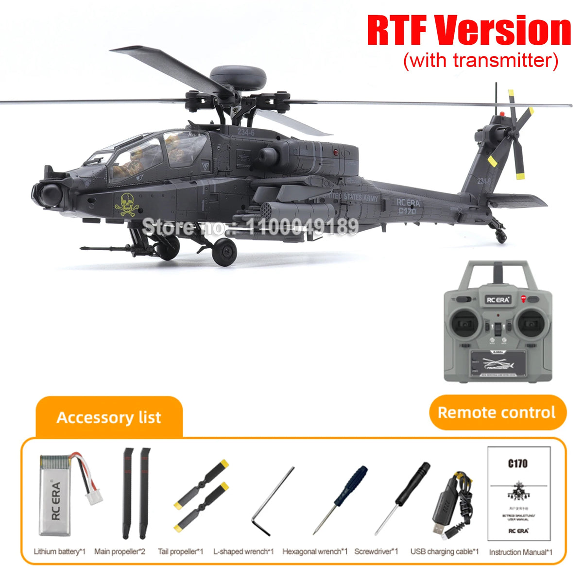 RC ERA C170 AH-64 Apache 6CH Brushless Auto Stabilized RC Helicopter with 2 Camouflage Pilot Figures Hobby Aircraft for Adults