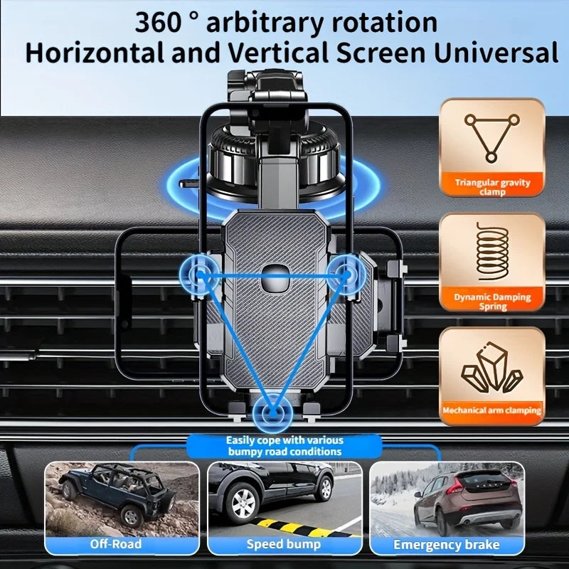 Heavy-Duty Car Phone Mount — Ultra-Strong Suction Cup Installation, 360° Rotation, Compatible with 4–7.5 inch Smartphones, Vibration-Free