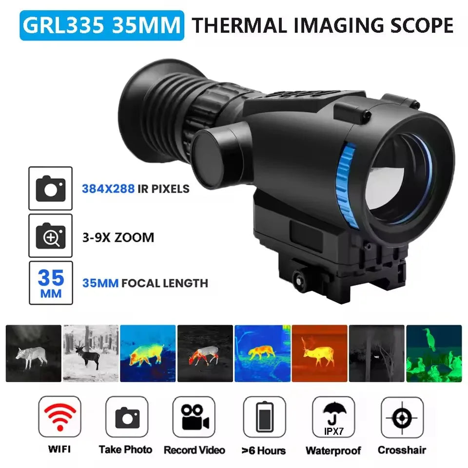 GOYOJO Thermal Scope for Hunting 384X288 High Resolution Thermal Imaging Scope with 55Hz High Sensitivity Optics IR Night Vision Scope, Multiple Reticles & Color, RAV Video