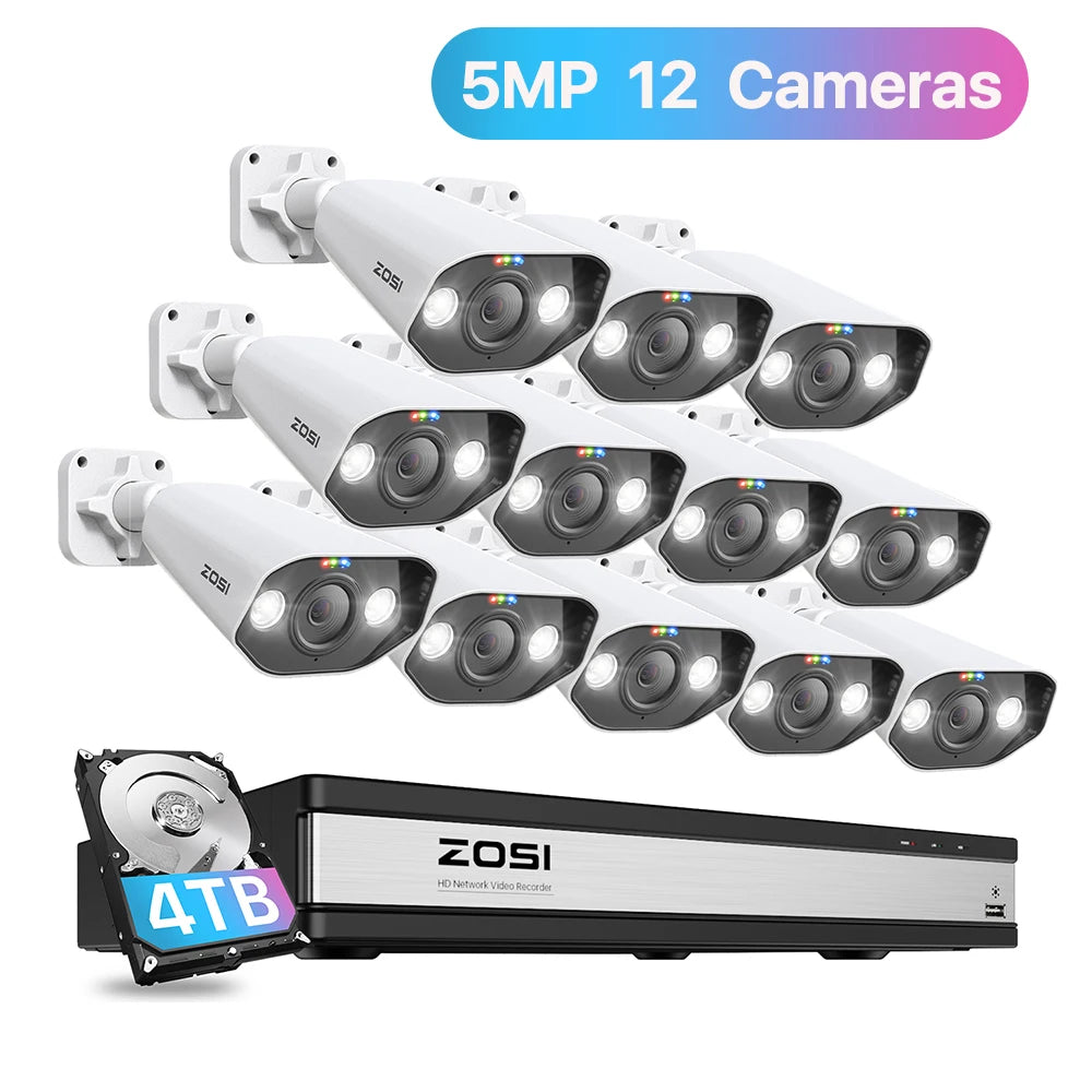 ZOSI 16CH PoE Home Security Camera System H.265+ 4K NVR with 5MP HD Outdoor IP Camera Color Night Vision Video Surveillance Kit