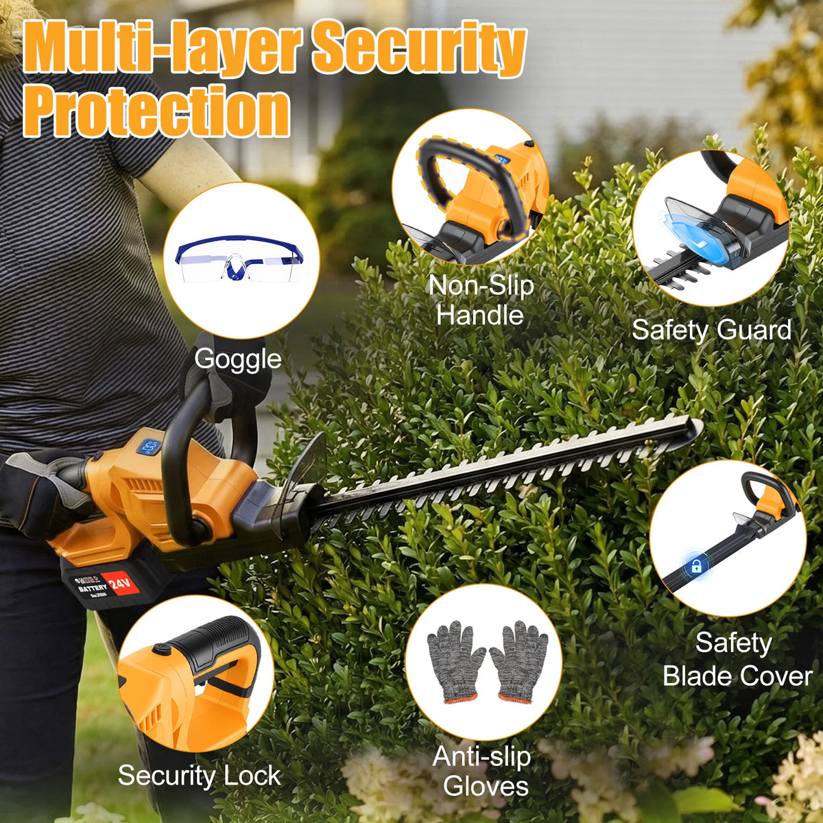 22-Inch Cordless Hedge Trimmer Lawn Mower –24000r/min Portable Hedge Cutter with 4000mAh Batteries for Lawn Garden Yard Tools