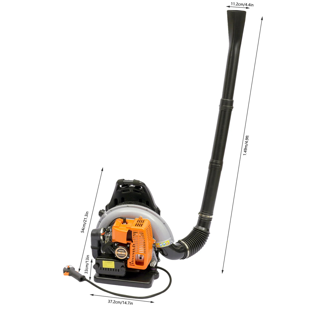 63cc 2-Stroke Gas Backpack Leaf Blower , 2.7KW Air-Cooled , 1.8L Petrol Fuel Tank , 6800r/min Speed , 1080m³/H, 636 CFM/H for Road Sweeping Leaf and Snow Removal