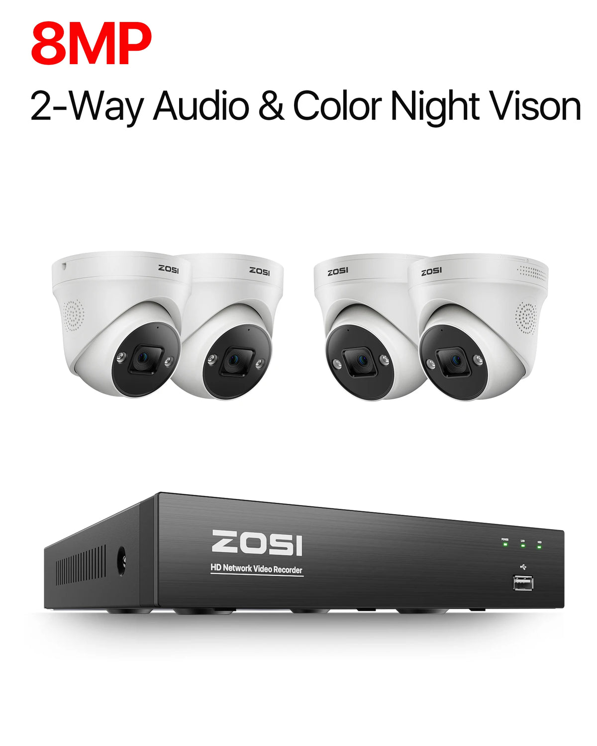 ZOSI 4K 8MP 5MP POE Video Surveillance Kit 8CH H.265 Home CCTV NVR Set Color Night Vision AI Detection IP Security Camera System
