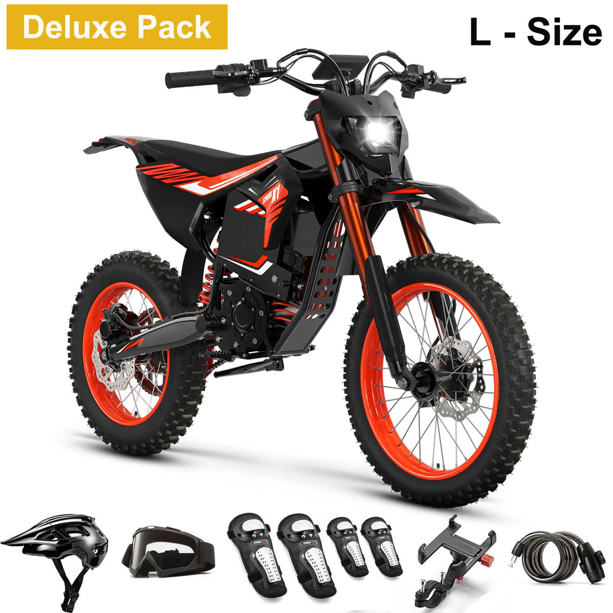QRONGE X1 Spark Electric Dirt Bike, Electric-Bike with 60V 28.8Ah Battery, 4500W Peak Mid-Drive Motor Electric Motorcycle, Full Suspension, 3 Speed Modes, Mountain Off-Road E-Bike for Adults & Teens 13+ (L)