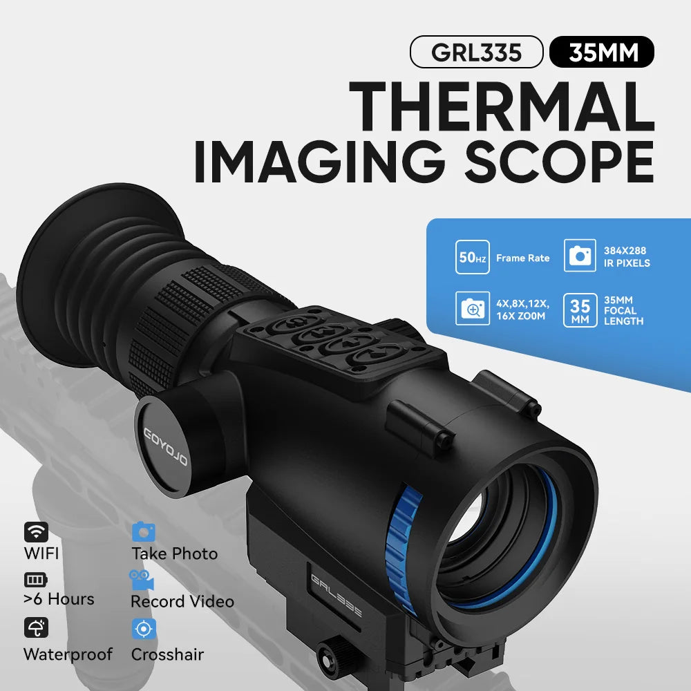 GOYOJO Thermal Scope for Hunting 384X288 High Resolution Thermal Imaging Scope with 55Hz High Sensitivity Optics IR Night Vision Scope, Multiple Reticles & Color, RAV Video