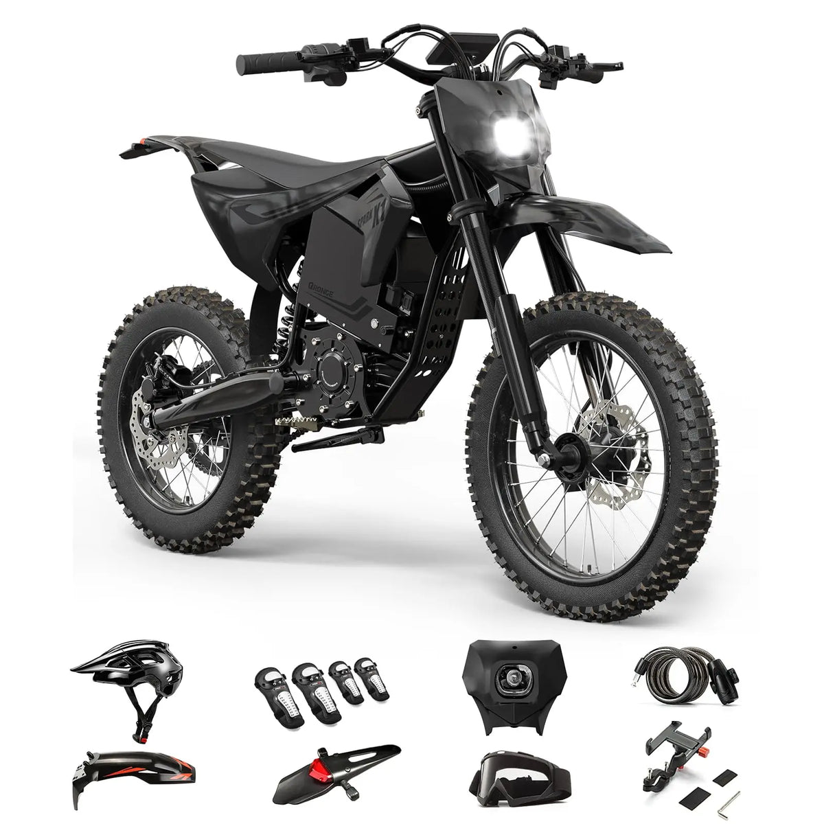 QRONGE X1 Spark Electric Dirt Bike, Electric-Bike with 60V 28.8Ah Battery, 4500W Peak Mid-Drive Motor Electric Motorcycle, Full Suspension, 3 Speed Modes, Mountain Off-Road E-Bike for Adults & Teens 13+ (L)