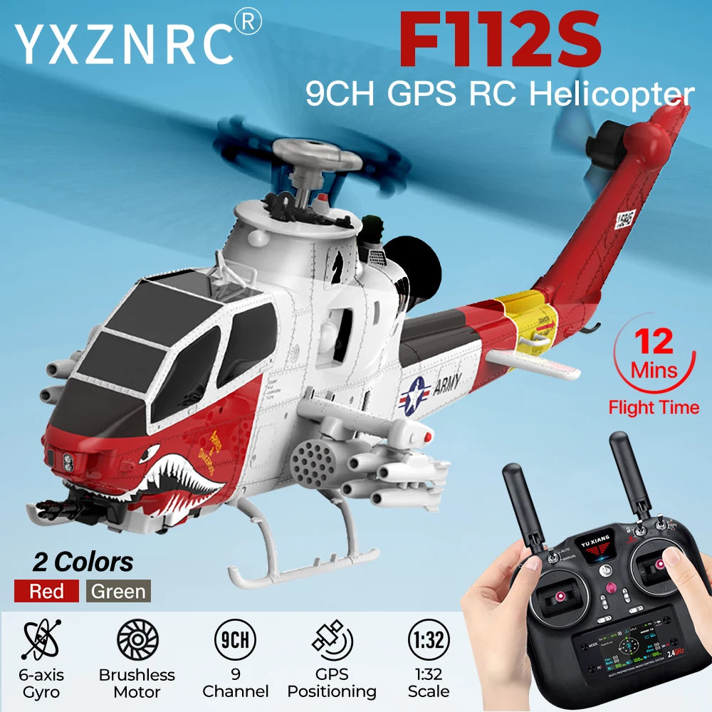 RC Helicopter F112S 9CH Plane 1/32 Brushless 6-axis Gyro GPS Positioning 12min Flight Time with Laser Radar Optical Flow