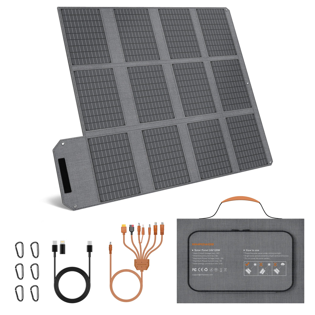 MHPOWOS 120W/80W/40W Foldable Solar Panel USB C/DC Output Solar Charger For Cell Phone Outdoor Waterproof Power Bank for Camping