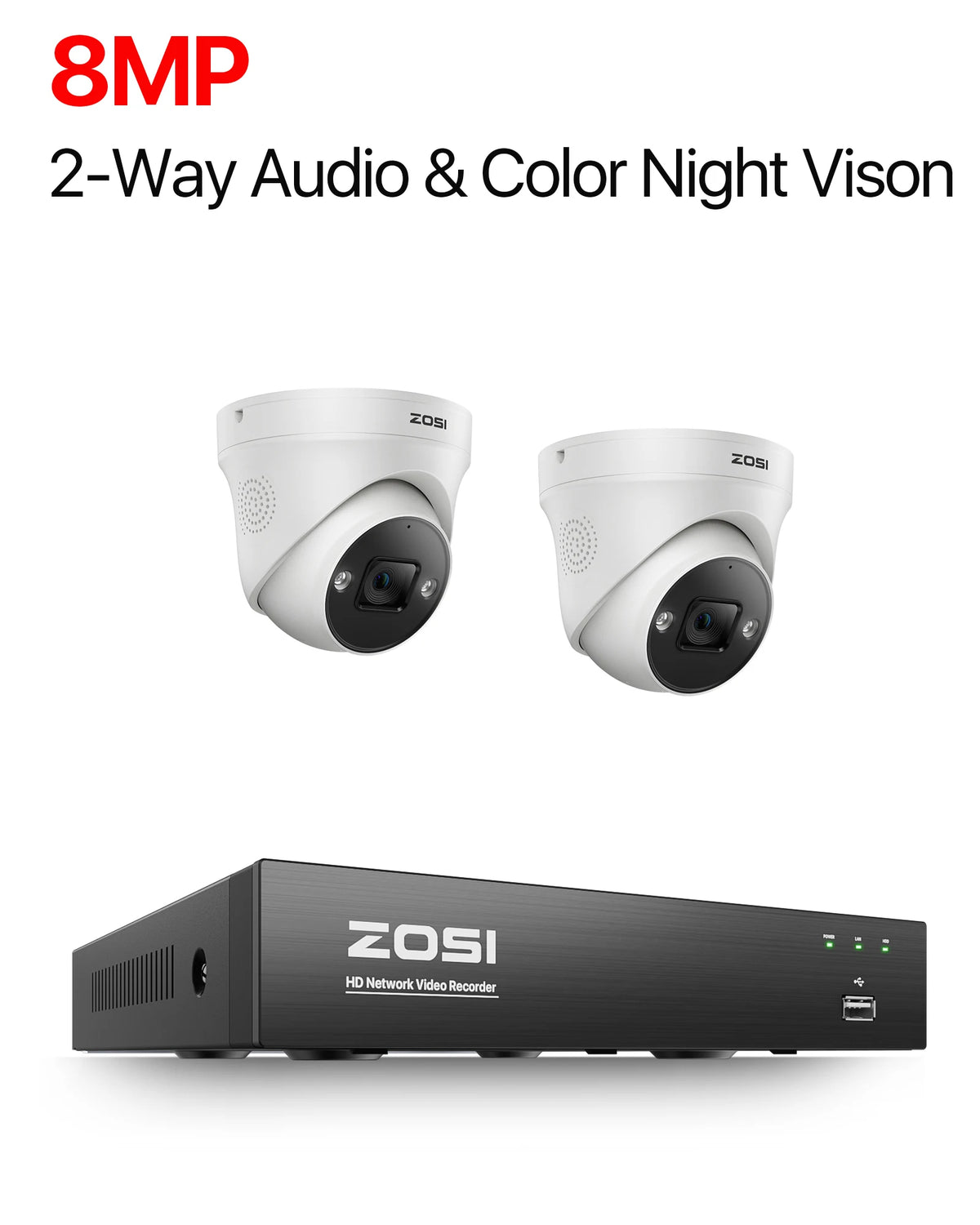 ZOSI 4K 8MP 5MP POE Video Surveillance Kit 8CH H.265 Home CCTV NVR Set Color Night Vision AI Detection IP Security Camera System