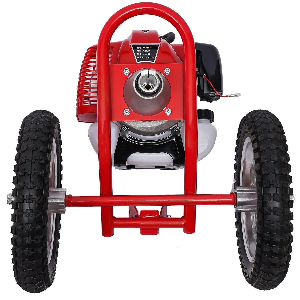 NEWEST Walk Behind Weed Wacker, 2 Stroke 49 CC Gasoline Weed Eater, 6500-7000R/Min Hand Push String Trimmer with 0.95L Fuel Tank, Foldable Rear Wheel for Mountains, Hills, Plains, Orchards Etc