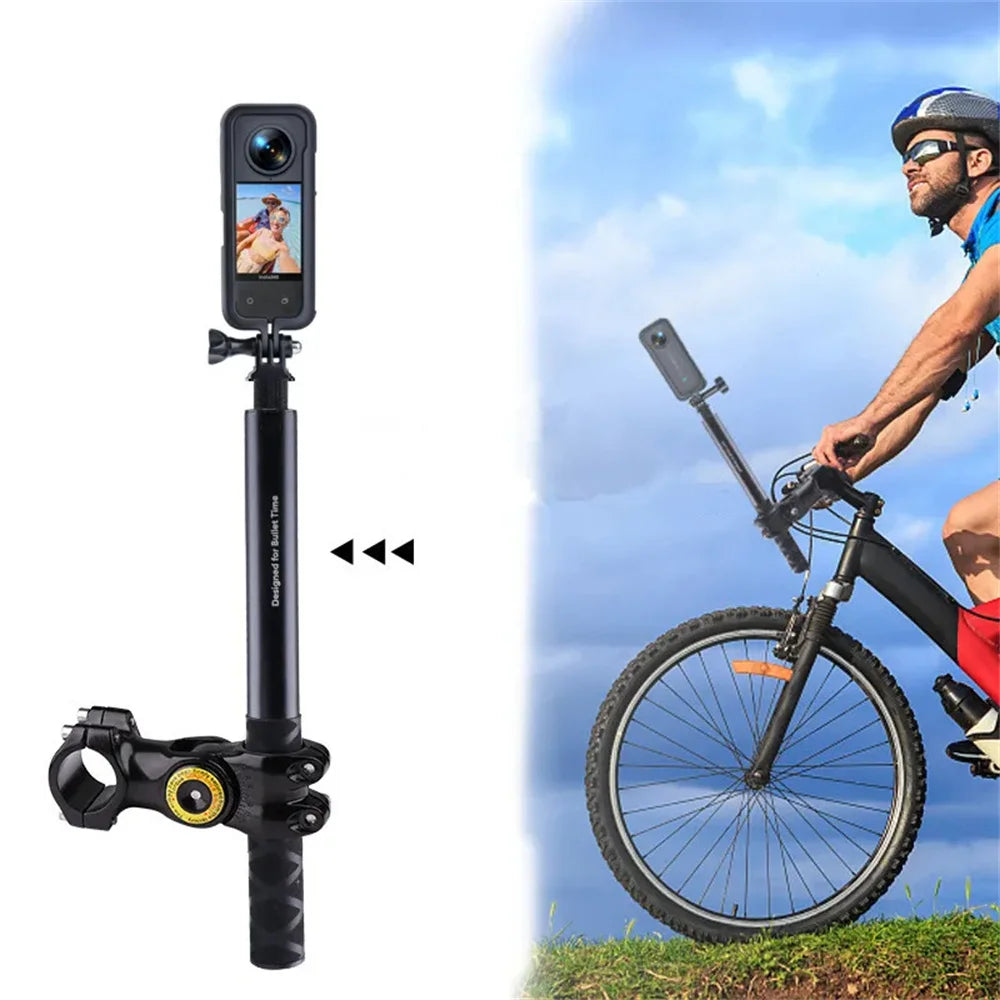 Motorcycle Bike Adjustment Handlebar Mount Invisible Selfie Stick Bicycle Monopod for GoPro 12 Insta360 One R Camera Accessories
Allows for over the rider recording
