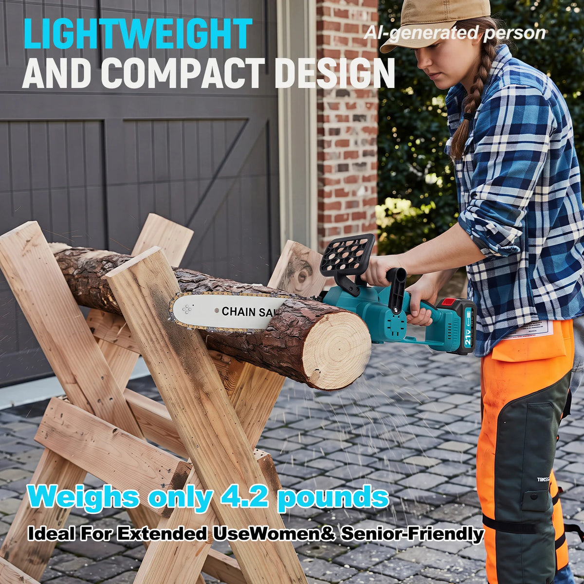 XYSD 12"Brushless Electric Chainsaw Cordless,21V Battery Powered with 2x4.0Ah Batteries&2 Chains,for Tree Trimming&Wood Cutting