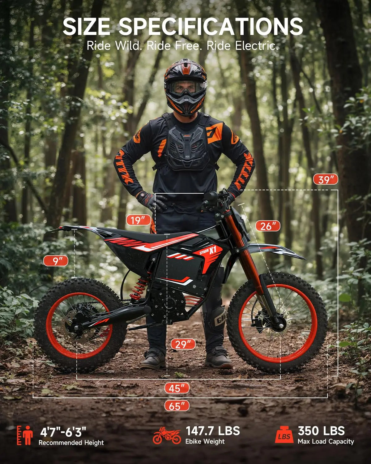 QRONGE X1 Spark Electric Dirt Bike, Electric-Bike with 60V 28.8Ah Battery, 4500W Peak Mid-Drive Motor Electric Motorcycle, Full Suspension, 3 Speed Modes, Mountain Off-Road E-Bike for Adults & Teens 13+ (L)