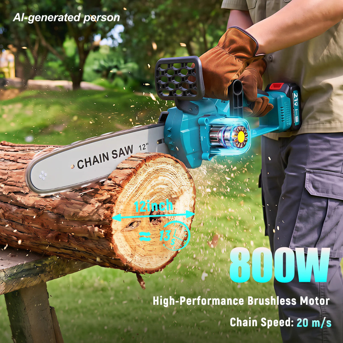 XYSD 12"Brushless Electric Chainsaw Cordless,21V Battery Powered with 2x4.0Ah Batteries&2 Chains,for Tree Trimming&Wood Cutting