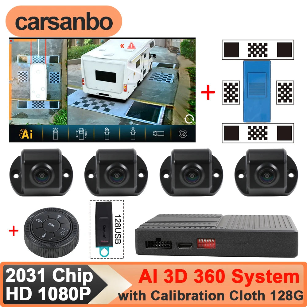 Carsanbo Bus RV Truck Van Ai 360 Panoramic Camera System with 3D Bird Eye View MIS2031 Car Camera DVR Recorder Calibration Cloth