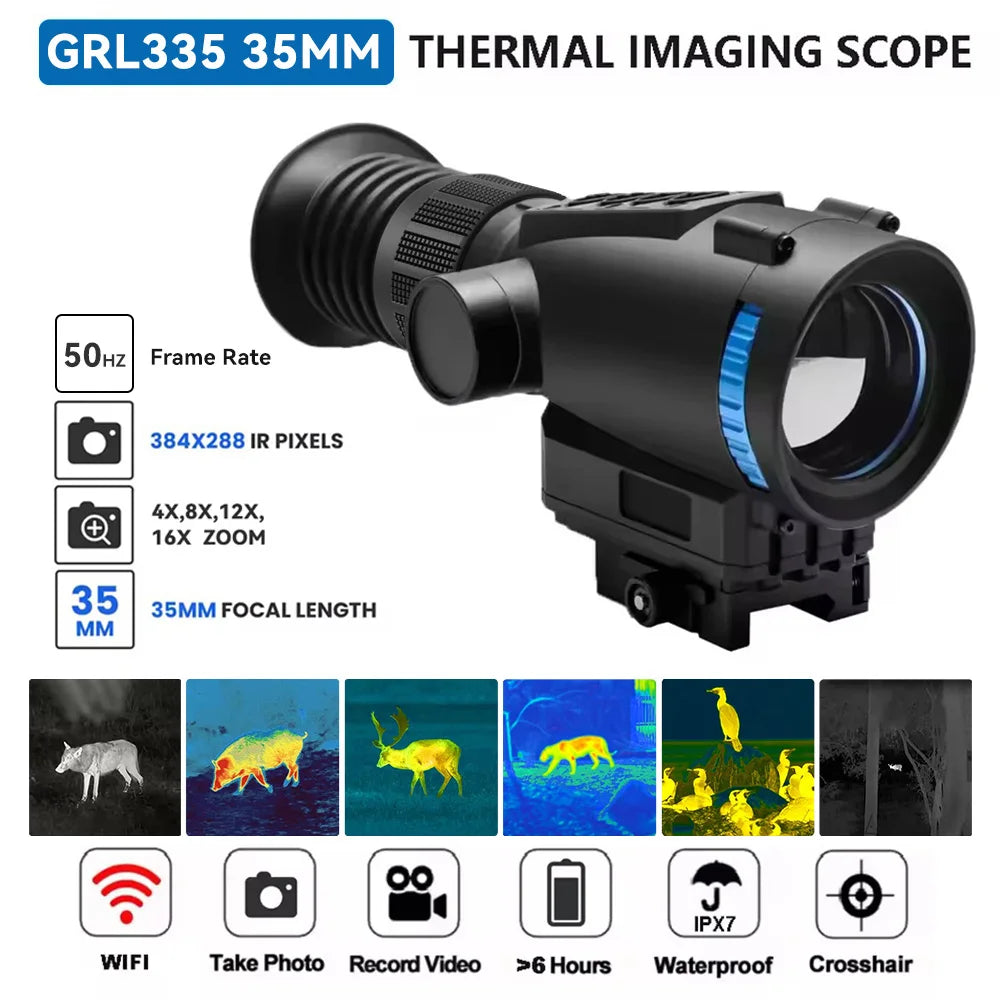 GOYOJO Thermal Scope for Hunting 384X288 High Resolution Thermal Imaging Scope with 55Hz High Sensitivity Optics IR Night Vision Scope, Multiple Reticles & Color, RAV Video
