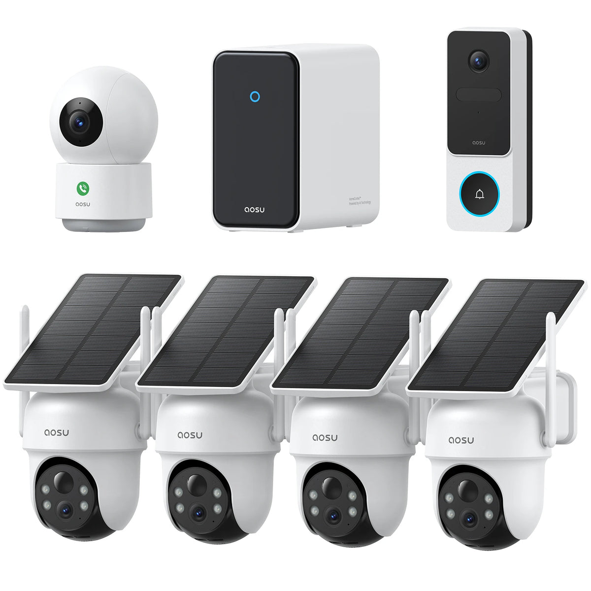 AOSU G11 3K Solar Camera System Outdoor Wireless Kit with 2K Video Doorbell and 3MP Indoor Camera 360° Protection AI Alerts