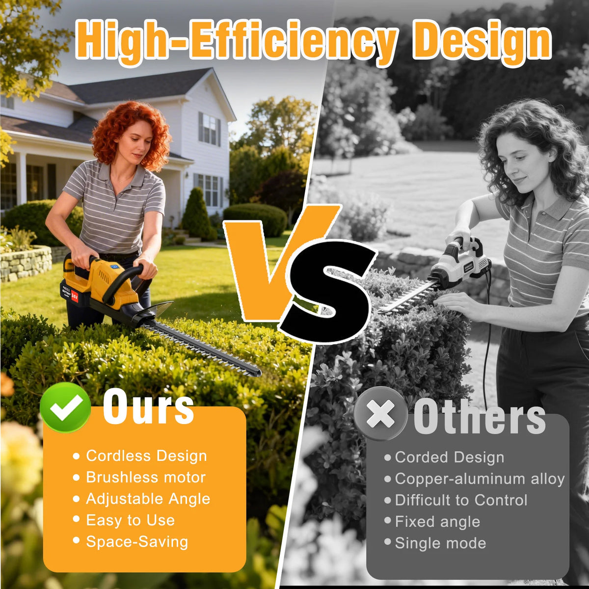 22-Inch Cordless Hedge Trimmer Lawn Mower –24000r/min Portable Hedge Cutter with 4000mAh Batteries for Lawn Garden Yard Tools