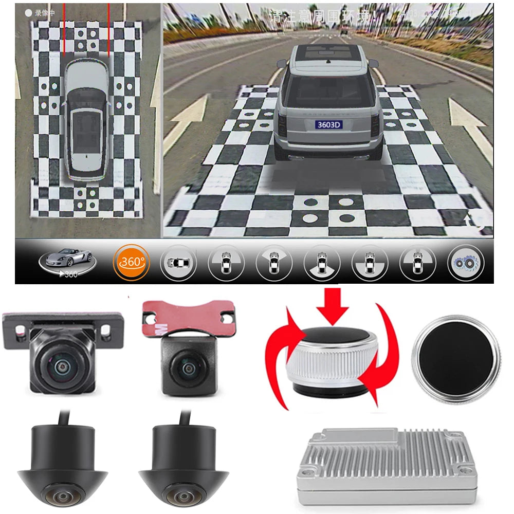 Carsanbo Car 360 Panoramic Camera System With 4 Cameras 3D Surround Bird's Eye View System 24 Hours Parking Monitor