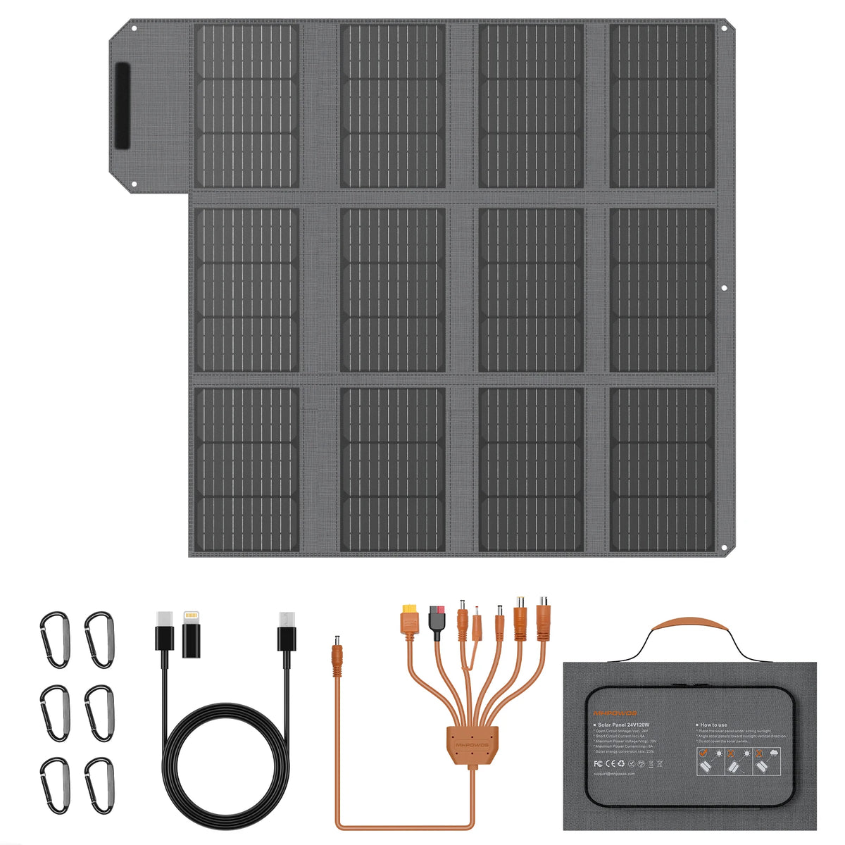 MHPOWOS 120W/80W/40W Foldable Solar Panel USB C/DC Output Solar Charger For Cell Phone Outdoor Waterproof Power Bank for Camping