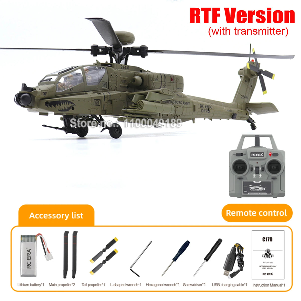 RC ERA C170 AH-64 Apache 6CH Brushless Auto Stabilized RC Helicopter with 2 Camouflage Pilot Figures Hobby Aircraft for Adults