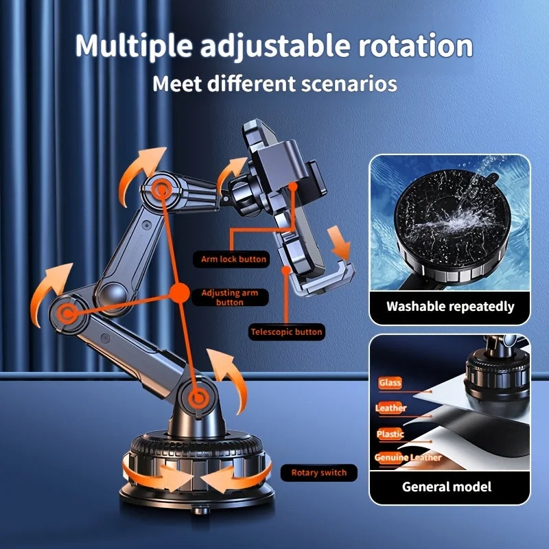 Heavy-Duty Car Phone Mount — Ultra-Strong Suction Cup Installation, 360° Rotation, Compatible with 4–7.5 inch Smartphones, Vibration-Free