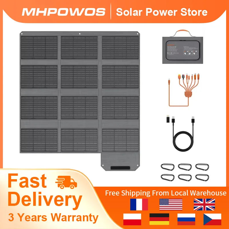 MHPOWOS 120W/80W/40W Foldable Solar Panel USB C/DC Output Solar Charger For Cell Phone Outdoor Waterproof Power Bank for Camping