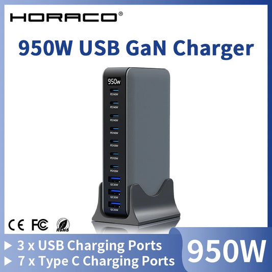 950W USB C GaN Charger 100W PD3.0 PPS QC3.0 Multiport Fast Charging Station For Laptop iPhone Samsung Macbook Pro Tablet