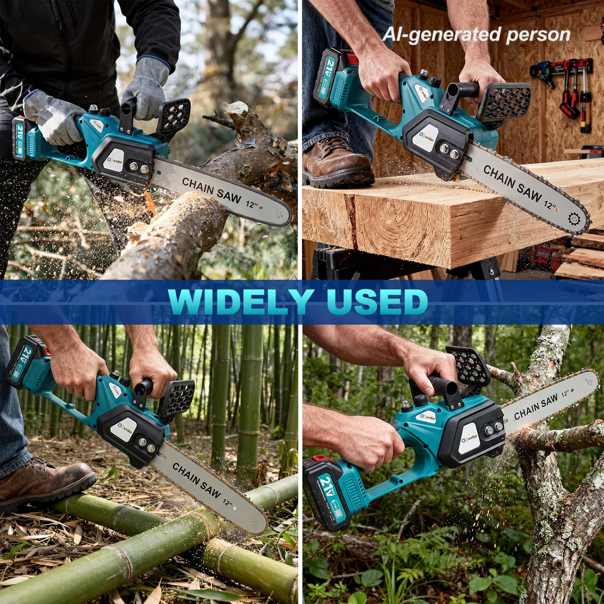 XYSD 12"Brushless Electric Chainsaw Cordless,21V Battery Powered with 2x4.0Ah Batteries&2 Chains,for Tree Trimming&Wood Cutting