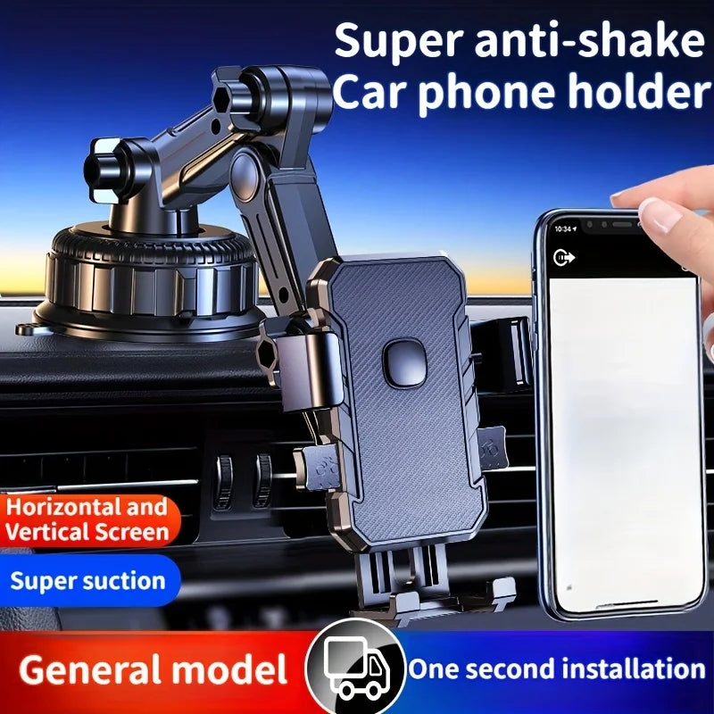 Heavy-Duty Car Phone Mount — Ultra-Strong Suction Cup Installation, 360° Rotation, Compatible with 4–7.5 inch Smartphones, Vibration-Free