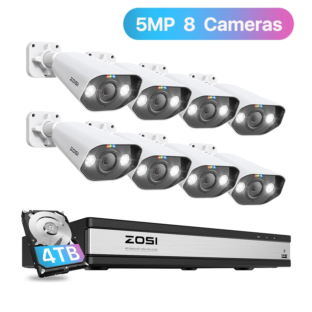 ZOSI 16CH PoE Home Security Camera System H.265+ 4K NVR with 5MP HD Outdoor IP Camera Color Night Vision Video Surveillance Kit