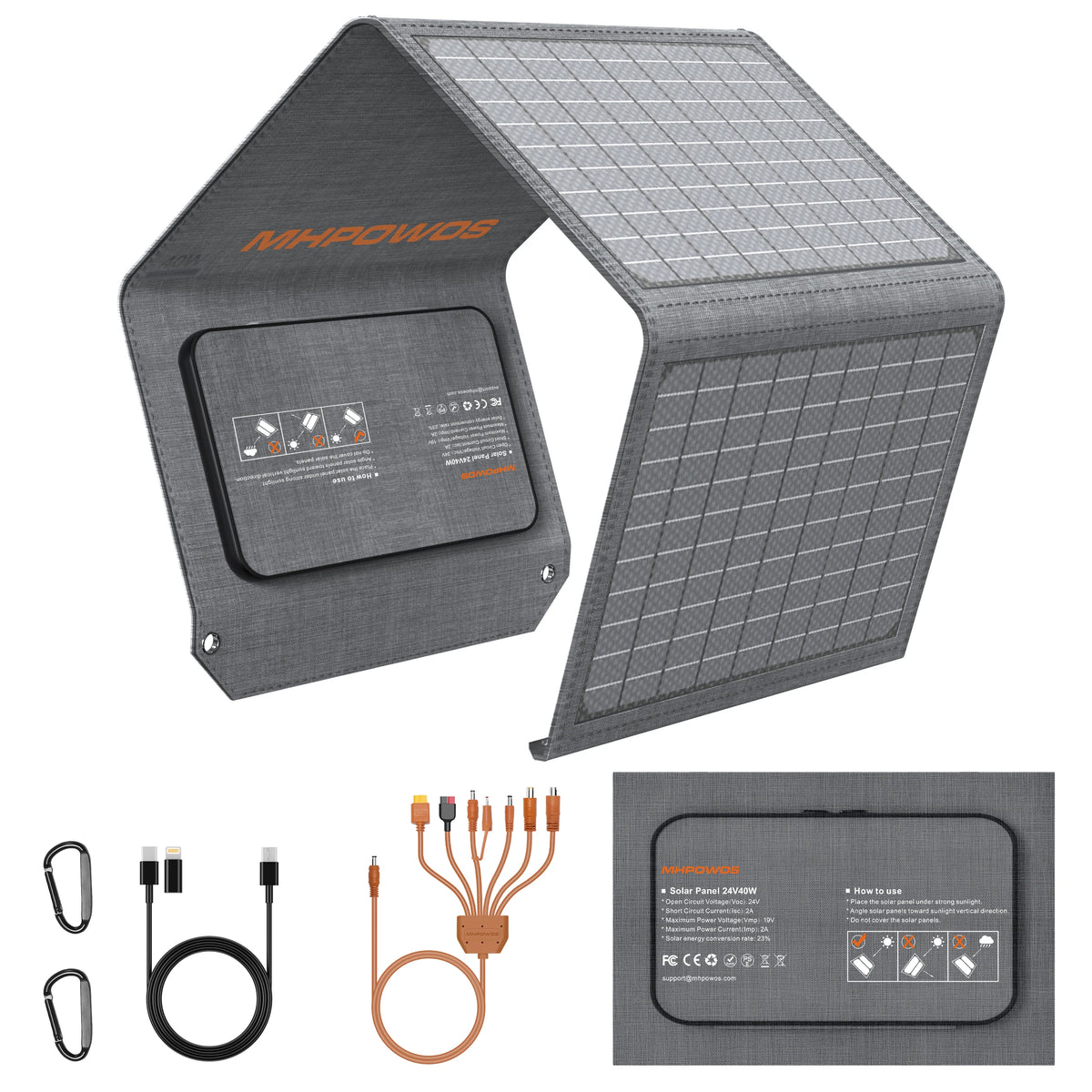 MHPOWOS 120W/80W/40W Foldable Solar Panel USB C/DC Output Solar Charger For Cell Phone Outdoor Waterproof Power Bank for Camping