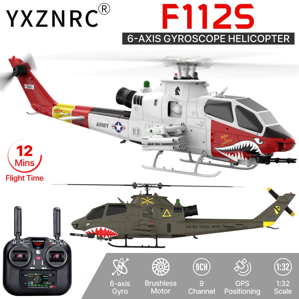 RC Helicopter F112S 9CH Plane 1/32 Brushless 6-axis Gyro GPS Positioning 12min Flight Time with Laser Radar Optical Flow