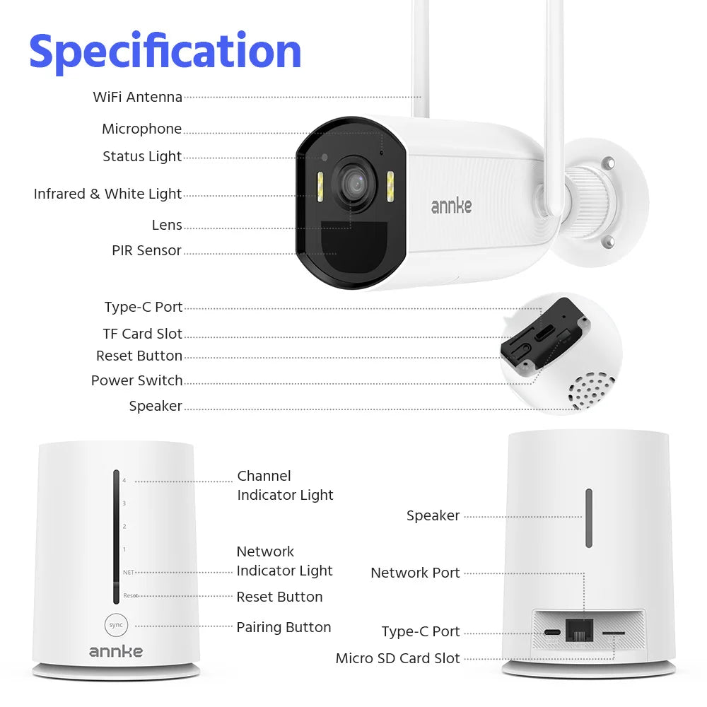 ANNKE 4MP Wireless Security Camera Solar Powered Outdoor IP65 4CH NVR 4mm color night vision ,Two-Way Audio ,WiFi6 Dual-Band ,security cameras wireless outdoor,Alexa