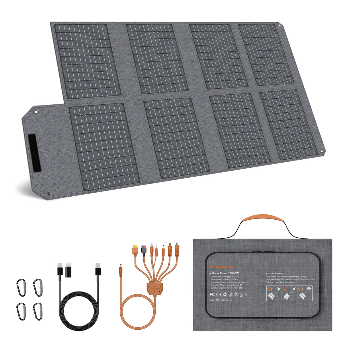 MHPOWOS 120W/80W/40W Foldable Solar Panel USB C/DC Output Solar Charger For Cell Phone Outdoor Waterproof Power Bank for Camping