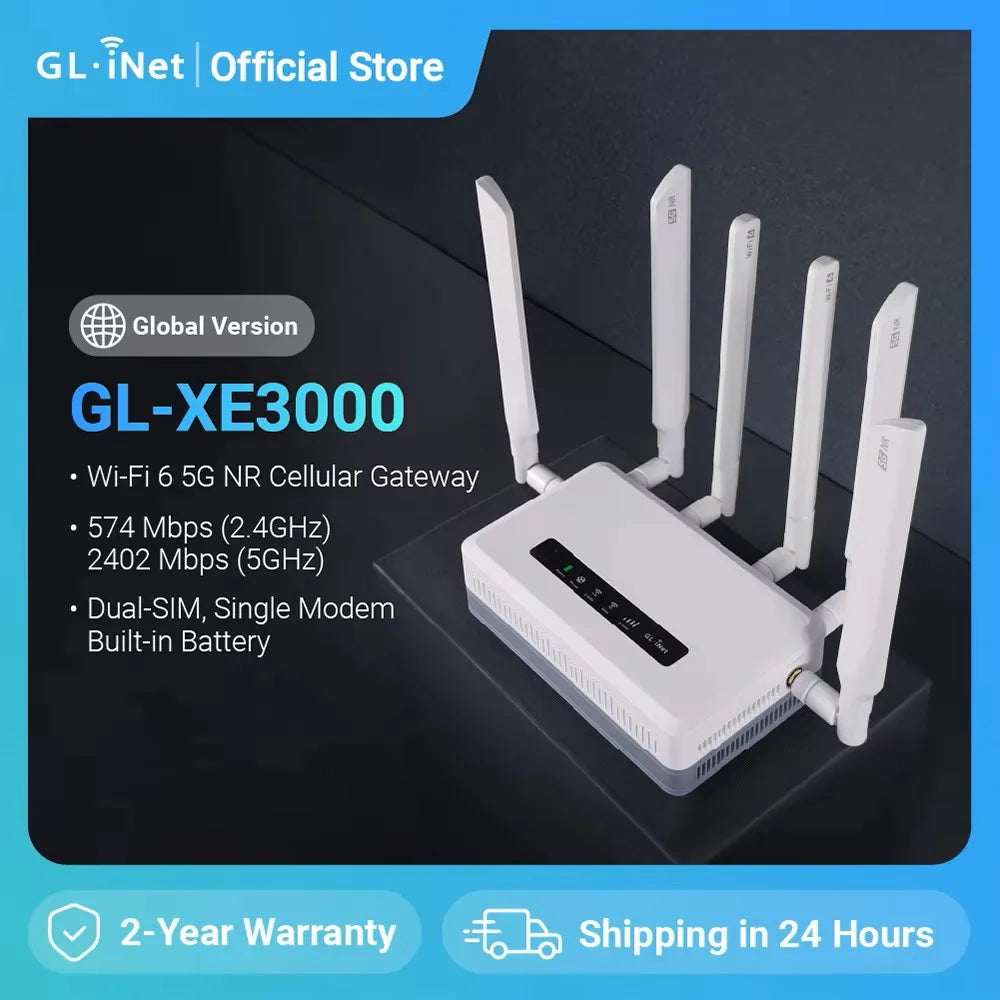 GL.iNet Puli AX GL-XE3000 Wi-Fi 6 5G NR Cellular Router Portable Dual Band (2.4GHz) and 2402Mbps (5GHz),Dual SIM Slot,6400mAh Battery, OpenWrt, VPN, Remote Work, T-Mobile & AT&T IoT Certified, Office,