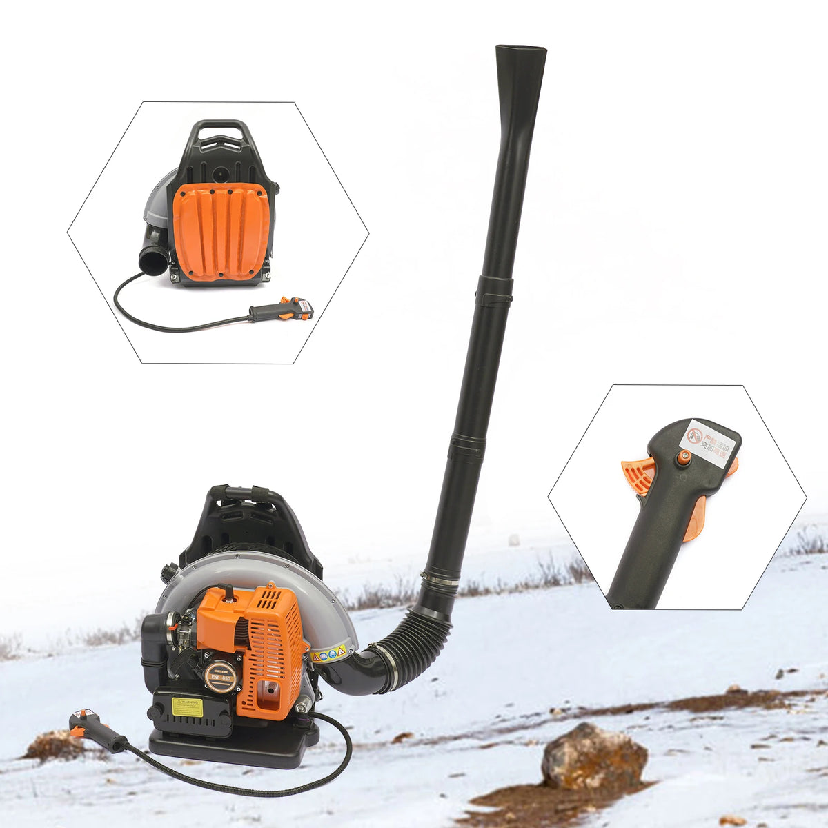 63cc 2-Stroke Gas Backpack Leaf Blower , 2.7KW Air-Cooled , 1.8L Petrol Fuel Tank , 6800r/min Speed , 1080m³/H, 636 CFM/H for Road Sweeping Leaf and Snow Removal